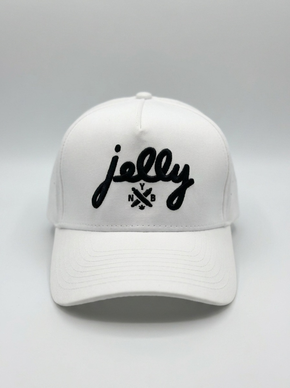 Jelly White Baseball Cap with Black 'jelly' Embroidery‎